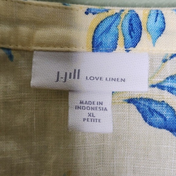 J.Jill Love Line Yellow Blue Floral Tunic Top Linen Vacation Resort Coastal XLP - Picture 5 of 8